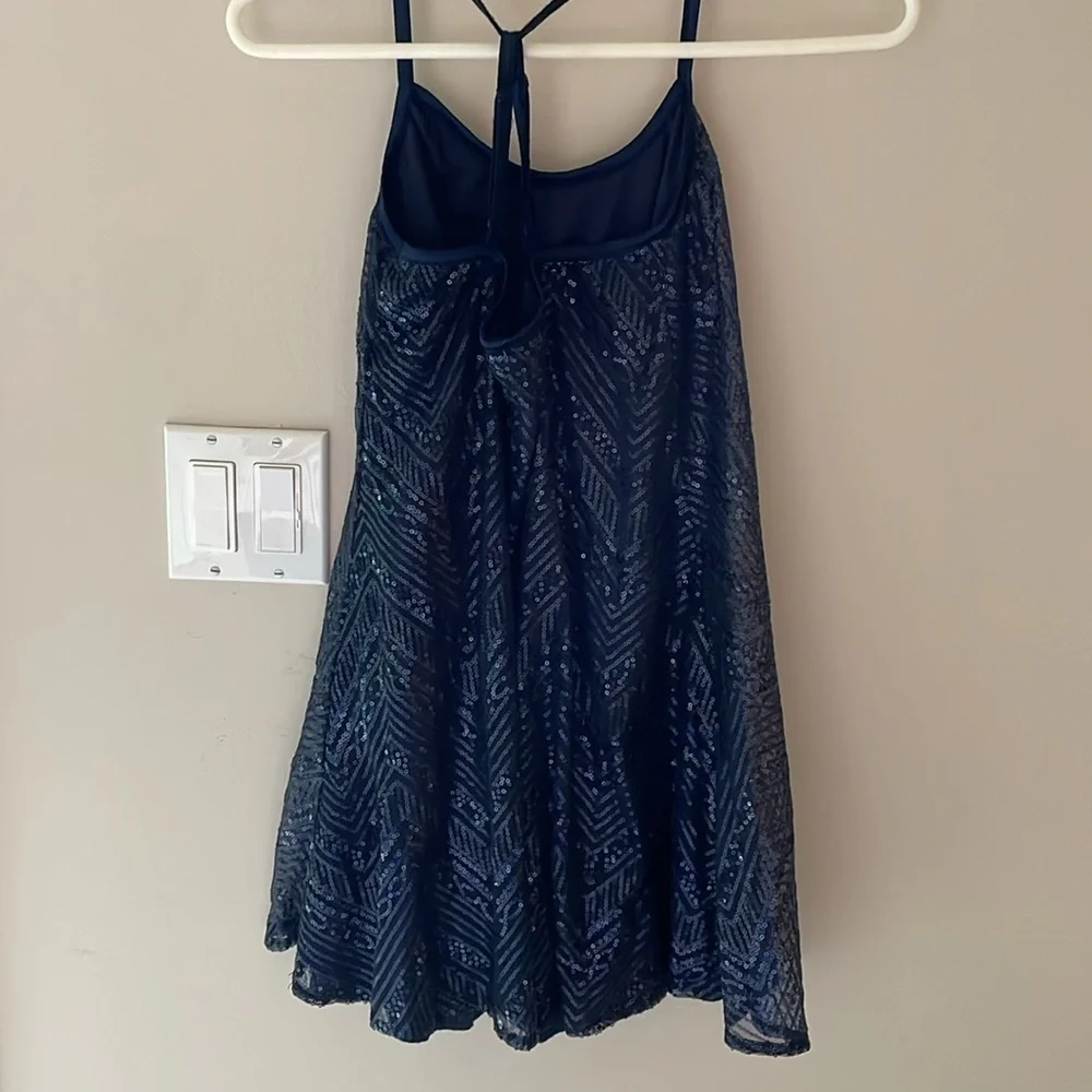 Emerald Sundae S Navy Zig Zag Geometric Blue Sequin Strappy Stretch Slip Dress